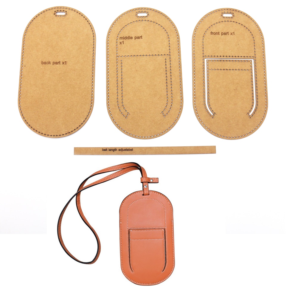 diy Leather kraft cell phone bag hanging bag with card holder sewing pattern stitch hole hollowed template stencil set 18x10cm