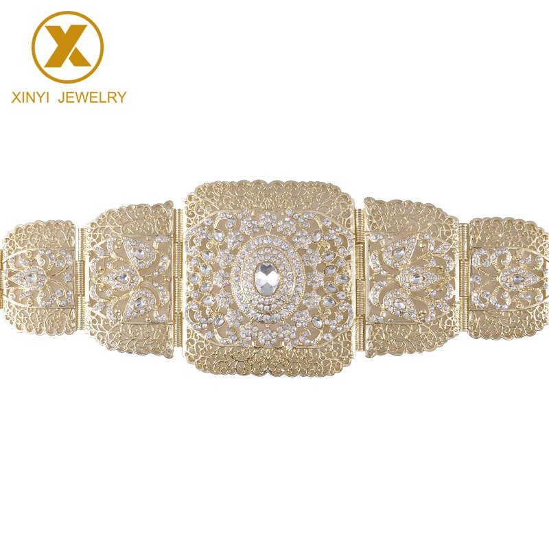 Europese Stijl Prachtige Strass Gouden Riem Met Uitgeholde Bloem Crystal Lange Mouwen Buik Keten Dame Metalen Riem