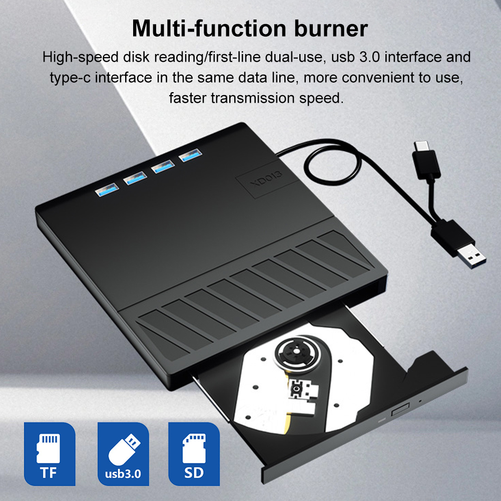 7 em 1 USB 3.0 Tipo C CD externo DVD RW Unidade óptica com porta SD/TF CD/DVD/BD -/+RW Player Burner Writer Reader para laptop PC