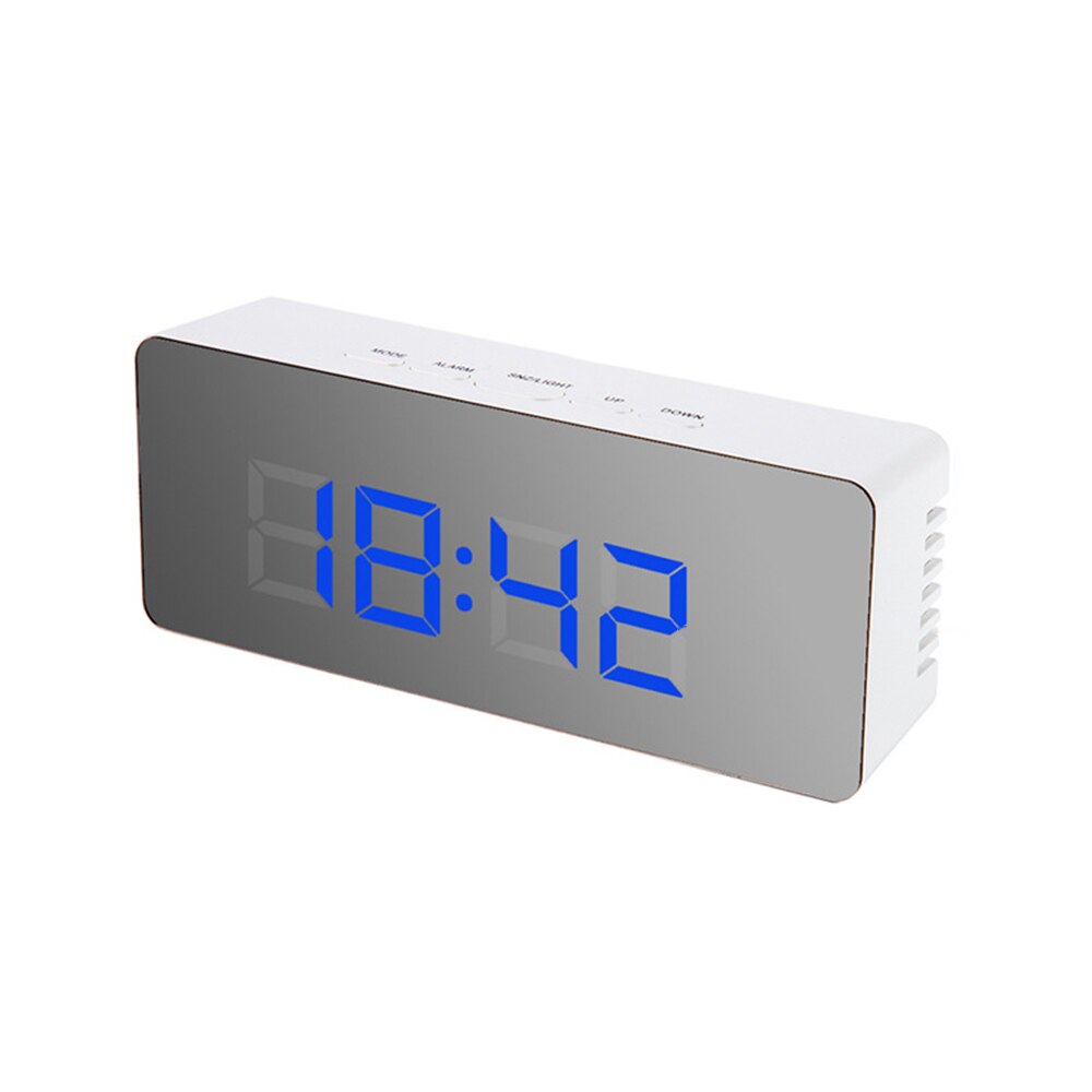 Spiegel Wecker LED Digital Anzeige Elektronische Zeit Temperatur Kalender Tisch Wecker USB Ladung Schüler Schreibtisch Uhren: Blau 14x5.5x3.4cm