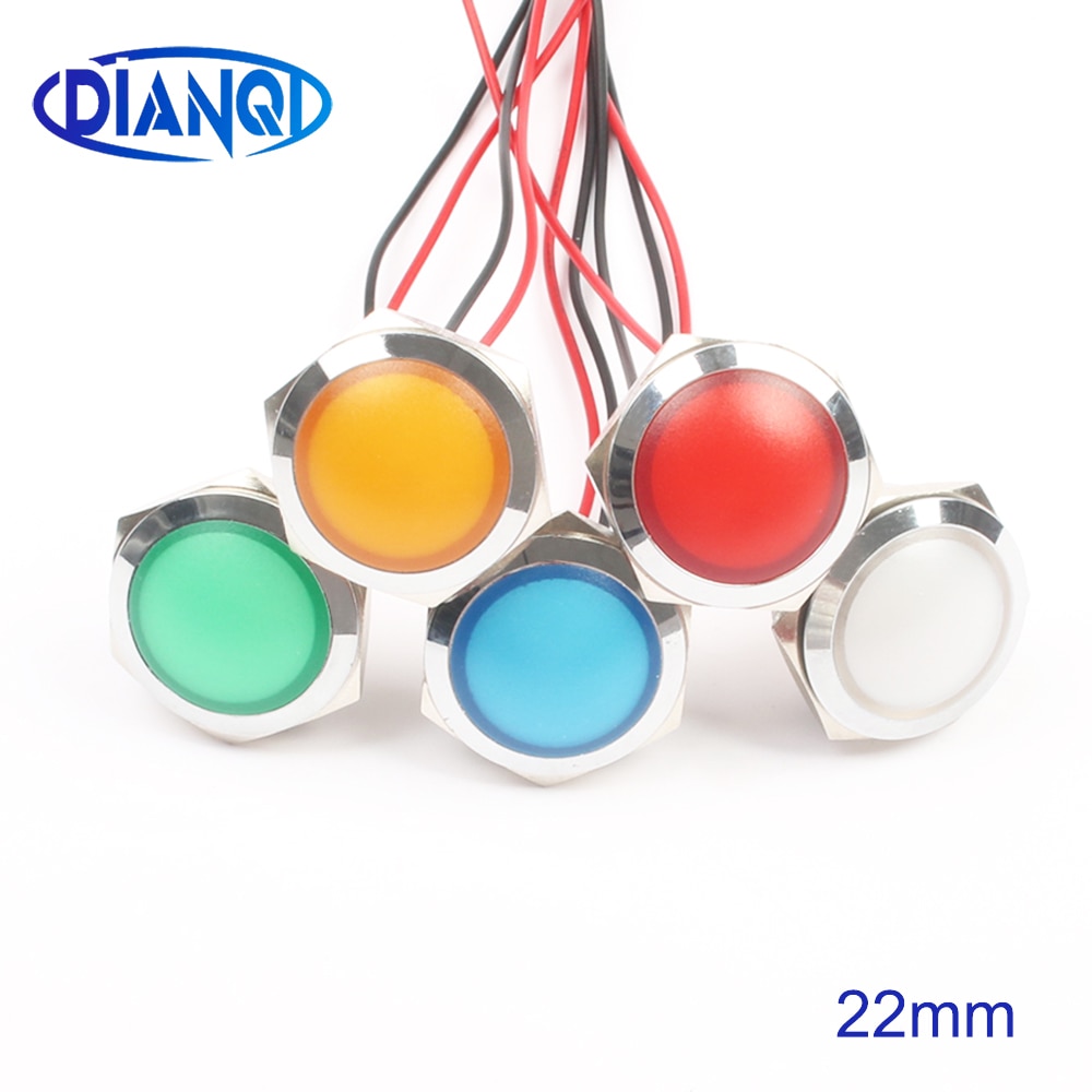 LED Metal Indicator light 22mm Spherical round Signal lamp 3V 6V 12V 24V 220v red green white blue yellow 22ZSD.QX.X
