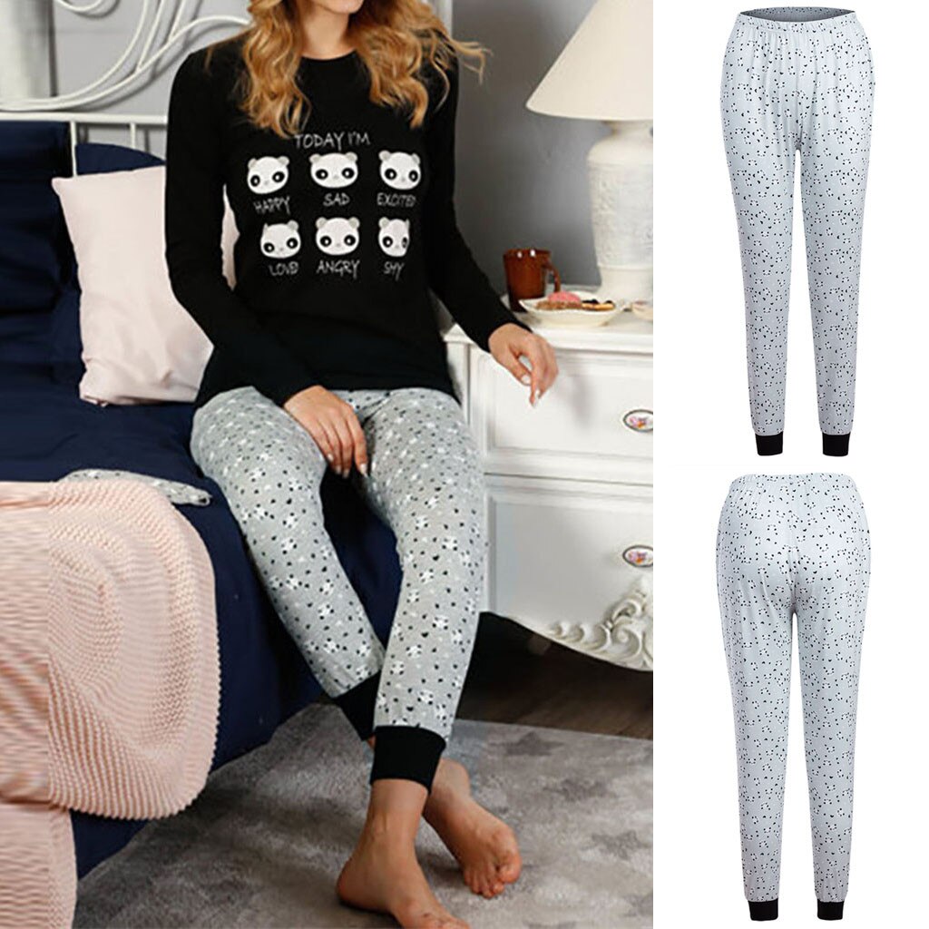 Ladies Printed Panda Love Homewear Casual and Comfortable Air Conditioning Warm Elastic Waist Pants Pajamas пижама женская 40*