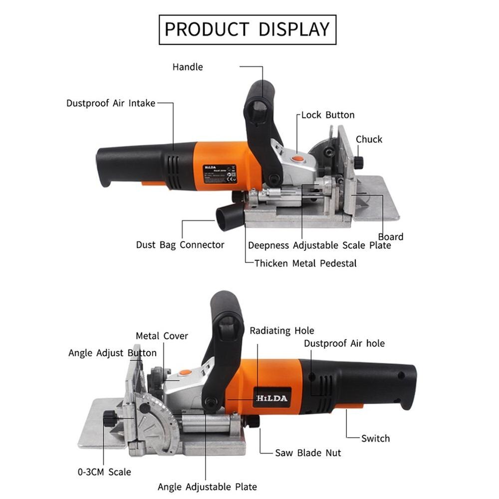 EU Plug 760W Biscuit Jointer Electric Tool Woodworking Tenoning Machine Biscuit Machine Puzzle Machine Groover Copper Motor
