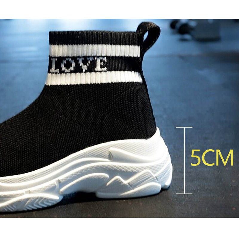 Sokker sko runner tung sål kvinder sneakers speed trainer sort hvid glitter sneakers casual sko