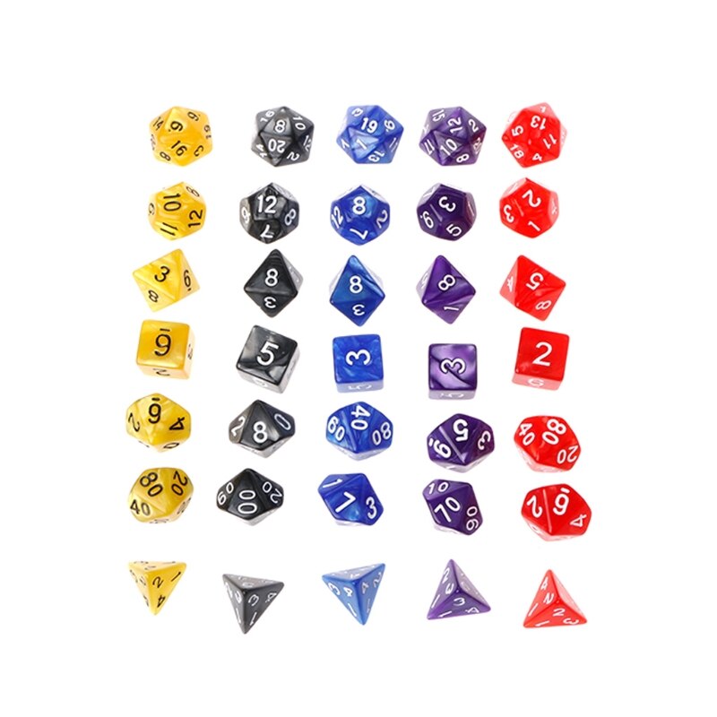 7 pces acrílico 16mm dados poliédricos números brancos para dragão pathfinder d20 d12 2xd10 d8 d6 d4