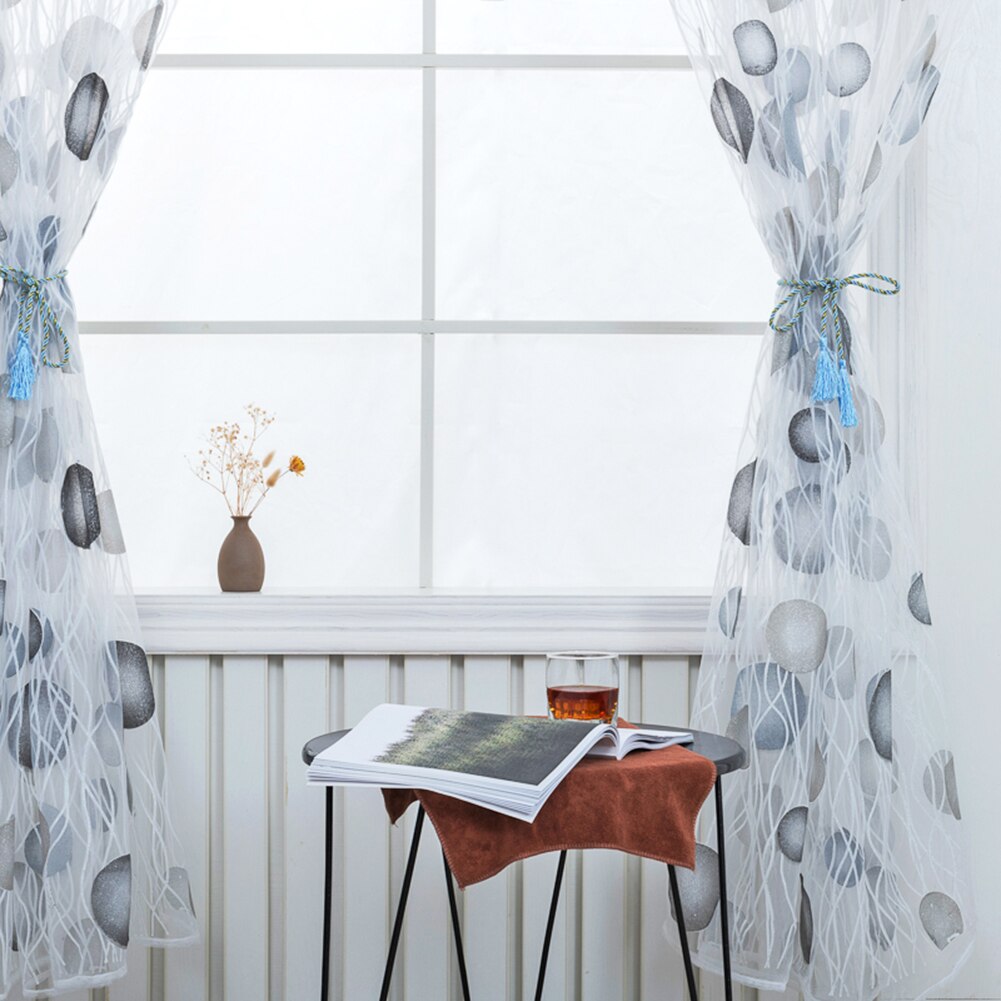 Bedroom Half Shading Window Screen Decor Curve Round Ball Printed Tulle Curtains Home Decoration Polyester Fabric Curtain