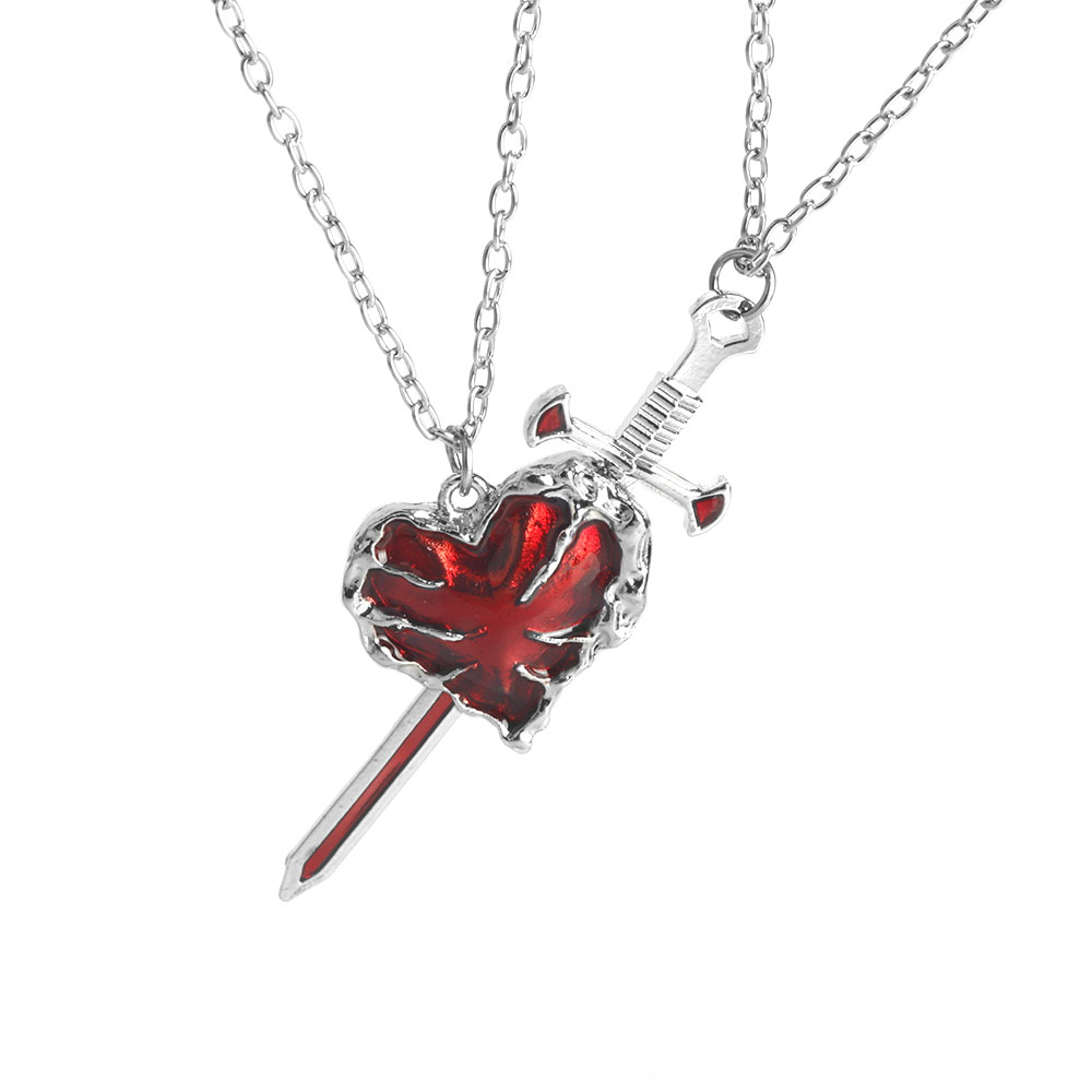 Um conjunto de coração vermelho e espada casal colar clavícula corrente espada colar acessórios de moda para presente de natal feminino: Ouro escuro