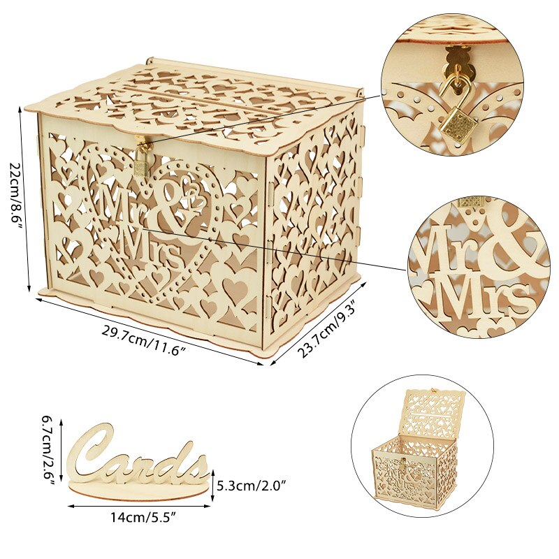 Wedding Card Box Greeting Cards Notes Holder I Love You MR MRS DIY Wood Wooden Boxes Wedding Decoration Birthday Party Supplies