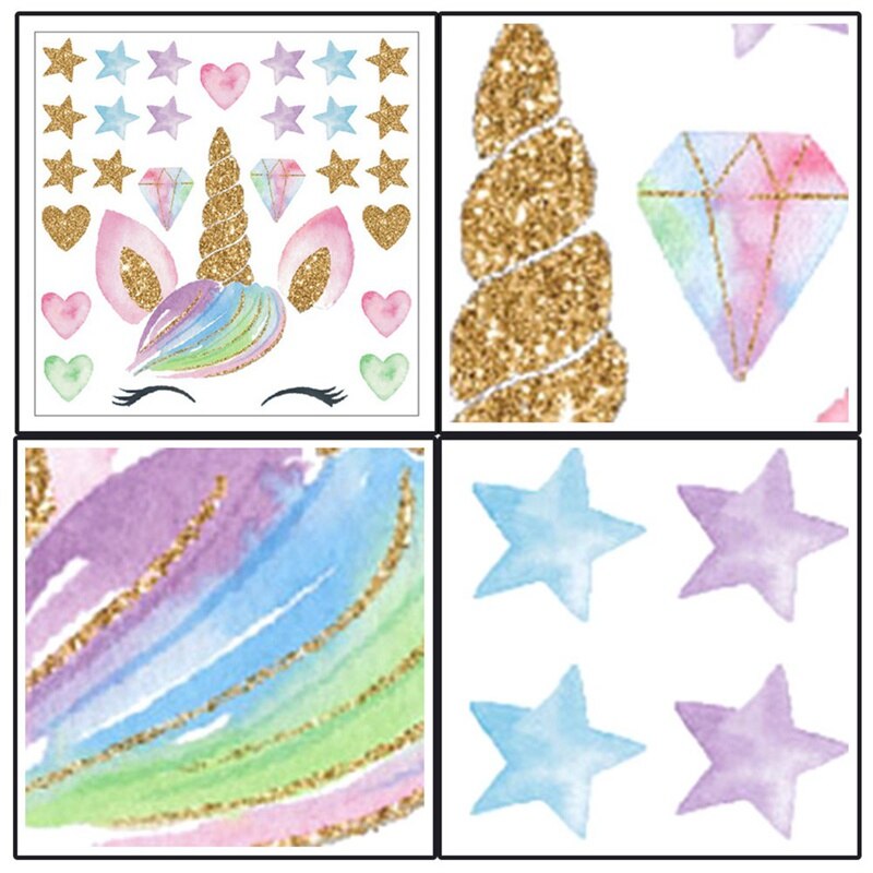 Kleurrijke bloemen dieren eenhoorn hoofd cartoon muursticker sticker kinderkamer muurdecoratie huisdecoratie