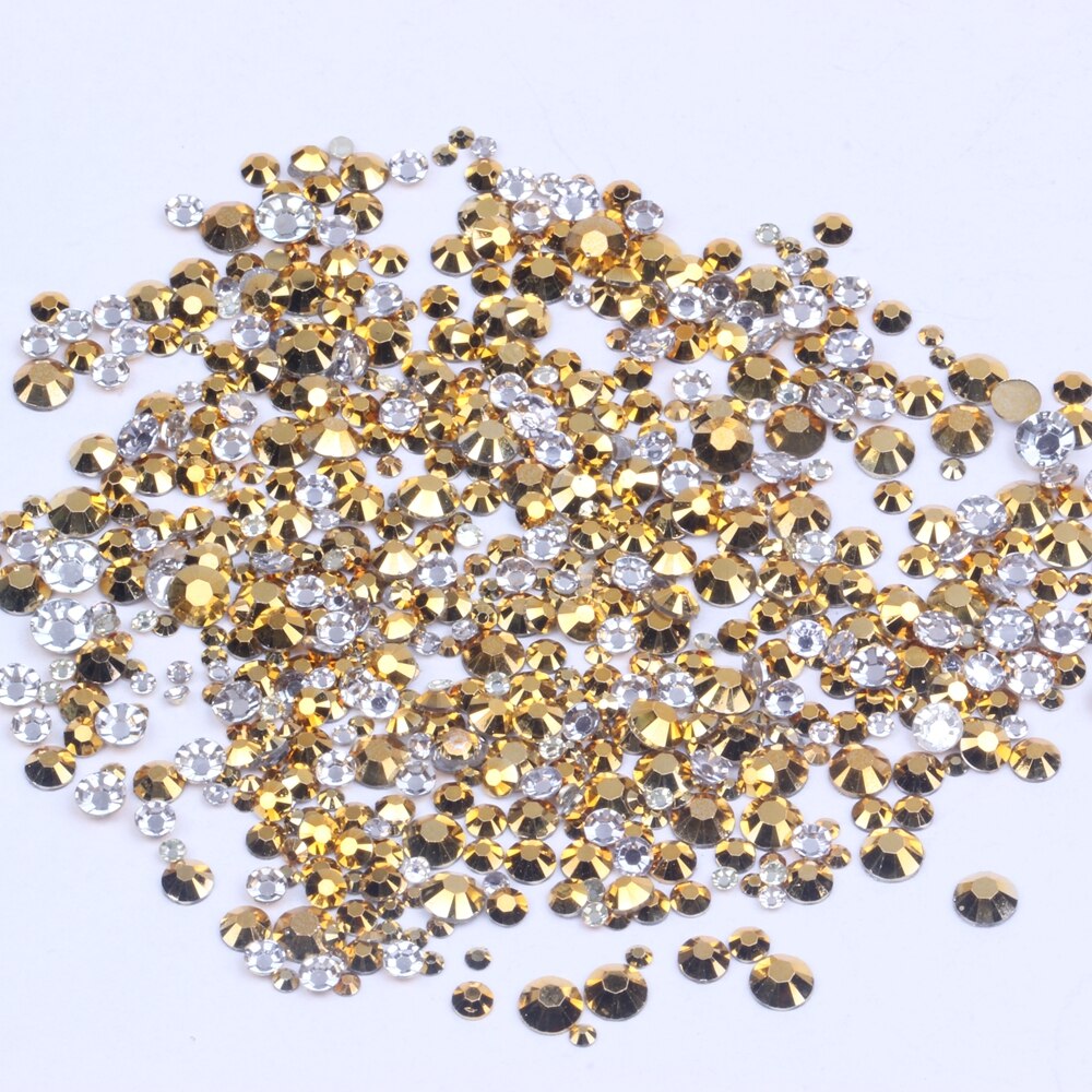 Hars Strass Niet Fix Gold Ab 2-6Mm Ronde Plaksteen Diamanten Applicaties Voor Craft Stof Trouwjurken