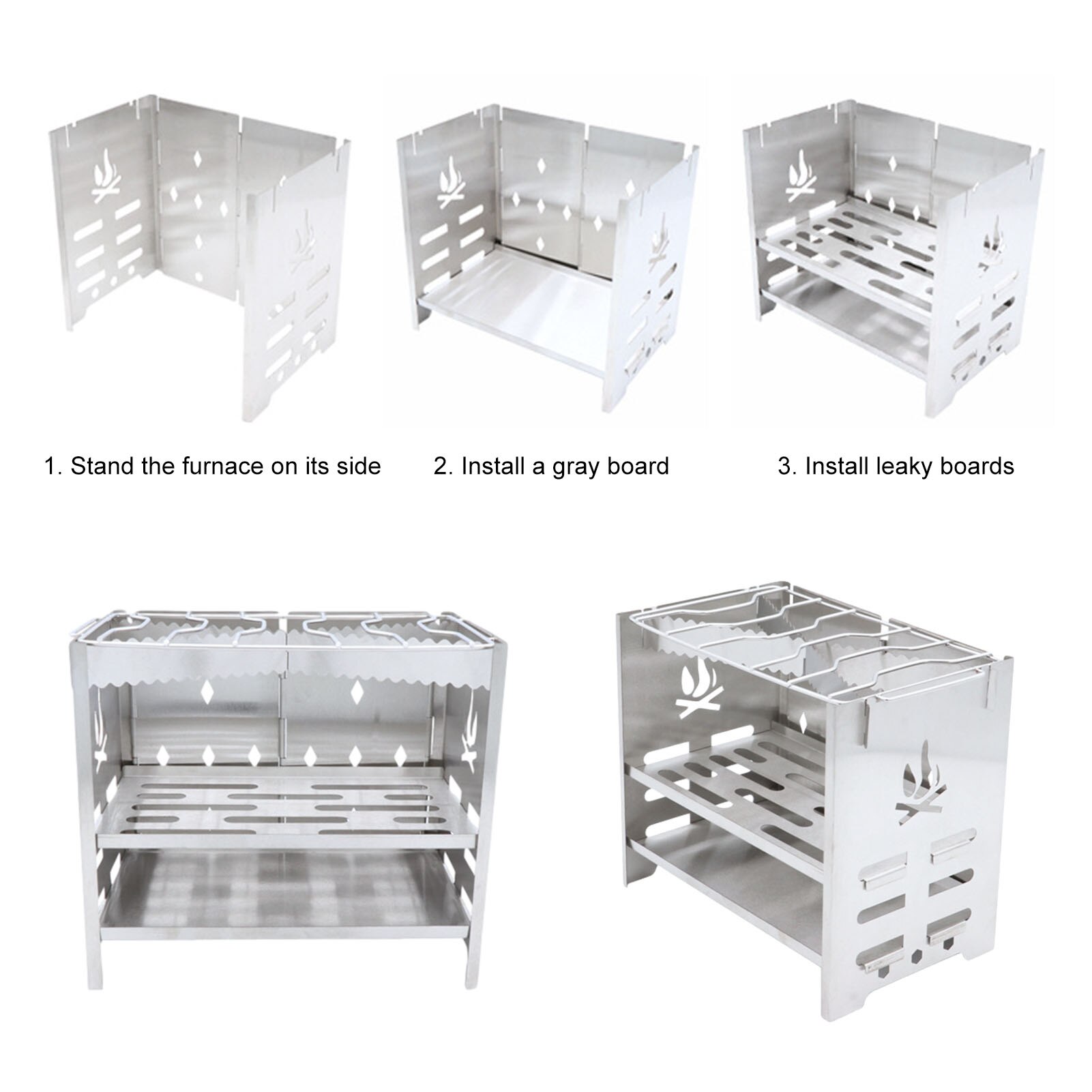 Camping Rocket Stove Stainless Steel Folding Stove Wood Stove for BBQ #W0