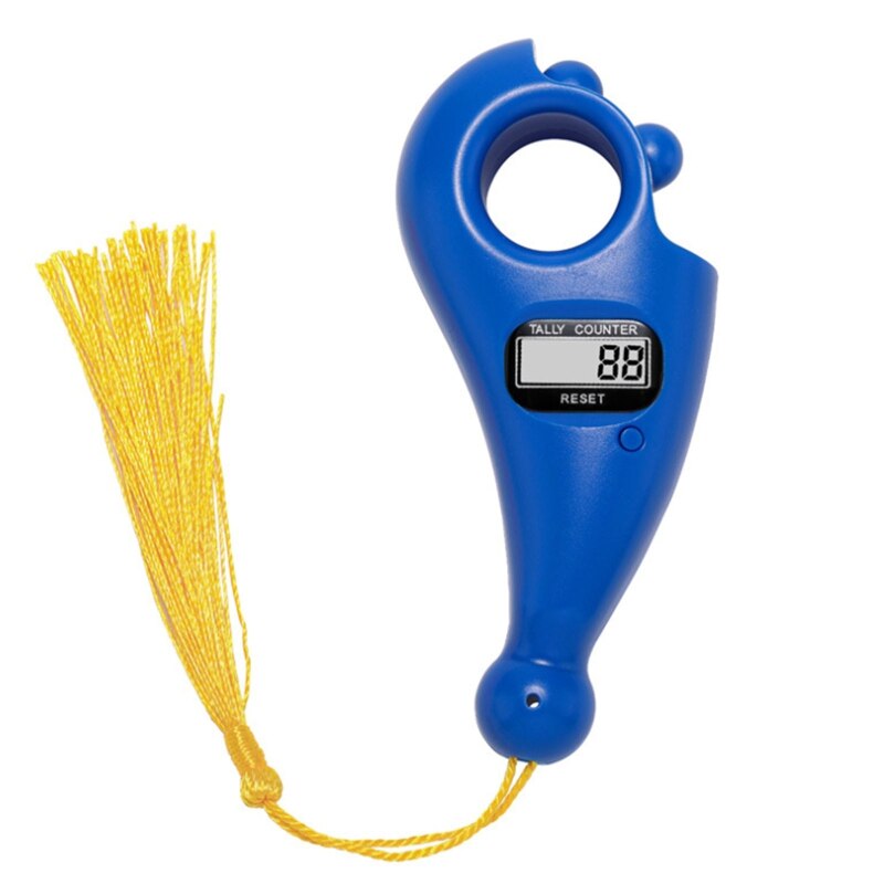 Portable Handheld Tassel Digital Beads Counter Finger Game Toy Manual Reset Decompression Relaxation Tool for Meditation: blue