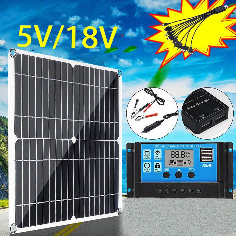 Semi-Flexible Single Crystal 25W Solar Panel Power Generation Panel 5V/18V Dual USB Phone Charging Panel+30A Solar Controller