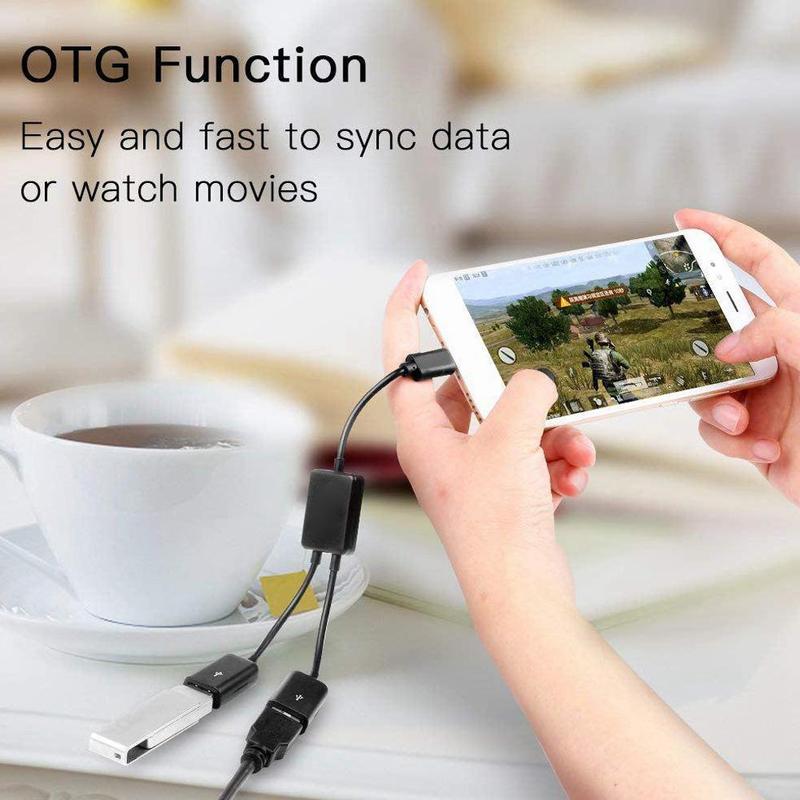1Pcs 2in1 Micro USB Dual Host OTG Cable Hub Y Splitter Adapter Cable Tablet Black Data Cable For Android Smartphones Supply