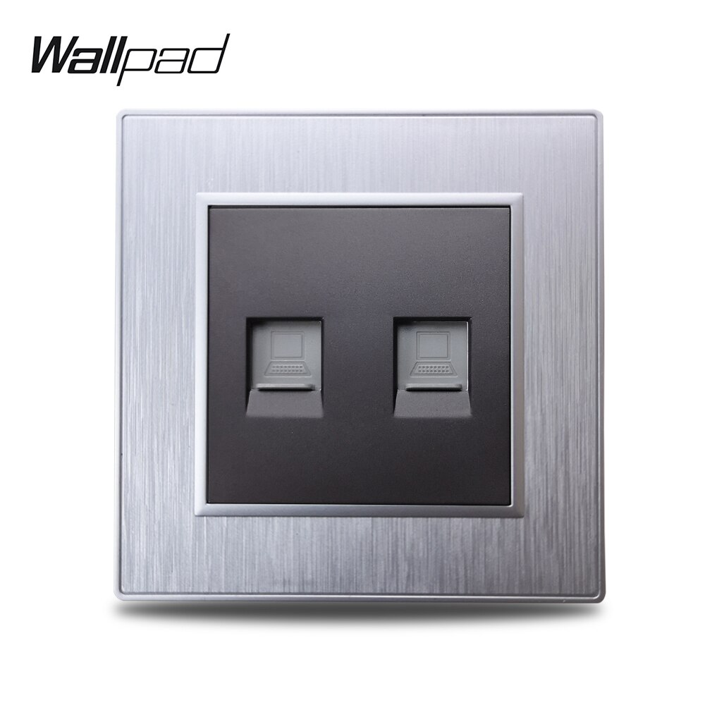 Wallpad  s6 katt 6 dobbelt Dobbel  rj45 internett ethernet pc data veggkontakt børstet pc plast: Sølv / vanlig (katt 5)