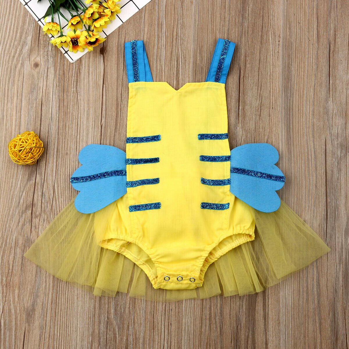 ropa de verano para bebés, bebés, niñas, bebés, niños, abeja, mono sin mangas con encaje y ala de abeja, conjunto de monos de dibujos animados