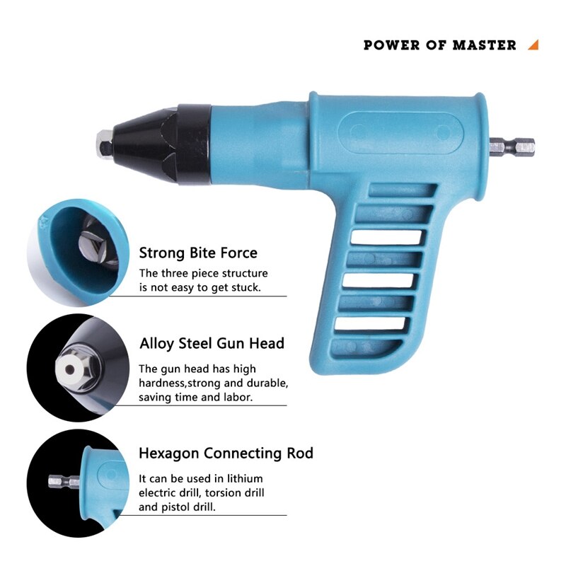 Cordless Riveter Electric Drill Tools Kit Riveter Adapter Insert Nut with Convertible Nozzles 2.4mm/3.2mm/4.8mm