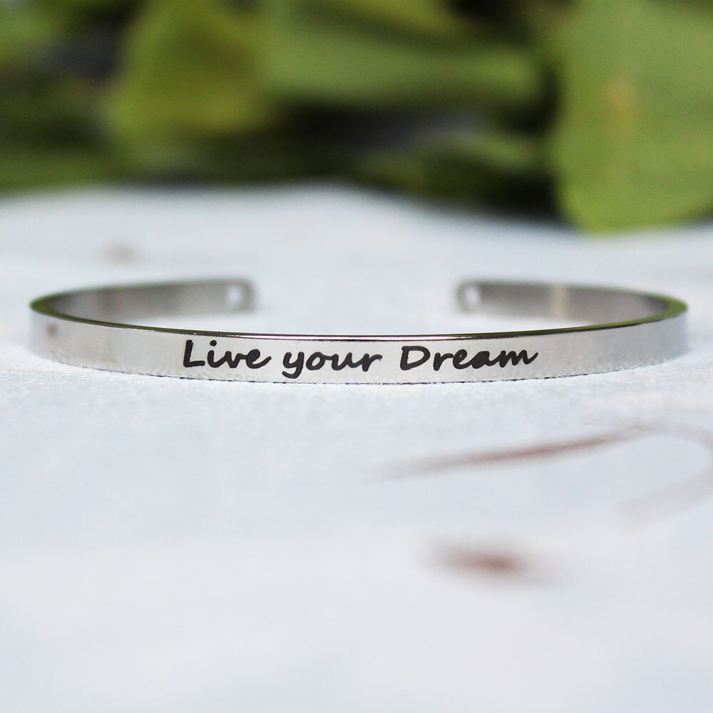 4mm Quotes Mantra Bracelets 316L Stainless Steel Open Cuff Bangle Female Inspirational Jewelry Bracelets SL-149: E