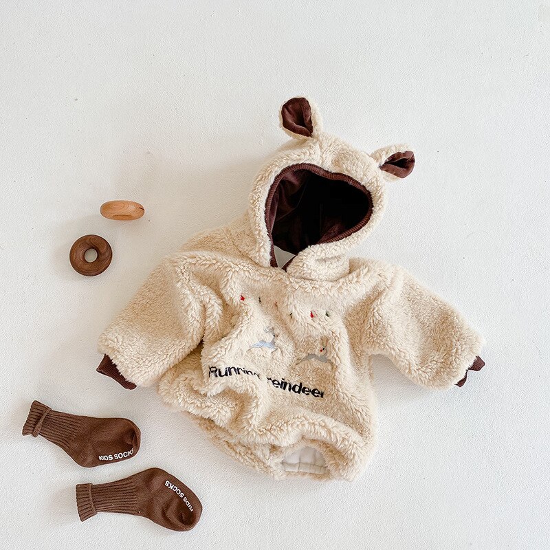MILANCEL Winter Baby Clothes Christmas Boys Bodysuit Fur Baby One Piece Deer Embrodiery Infant Girls Outerwear