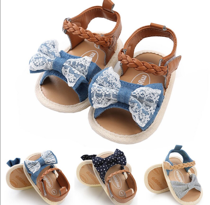 verano princesa bebé niña lazo de encaje Sandalias de tacón plano niño niños hebilla zapatillas de Casual, zapatos de boda, zapatos