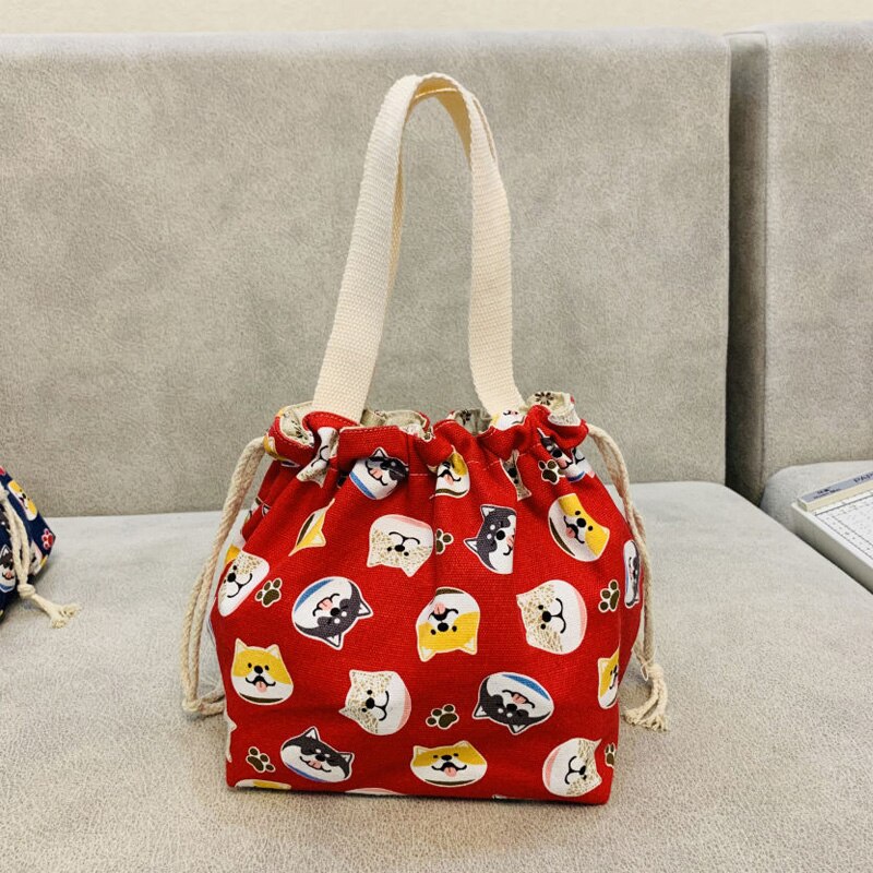 Japanse lunchbox tas cartoon schattige bedrukte canvas stof trekkoord werkende lunchtas: Hg005