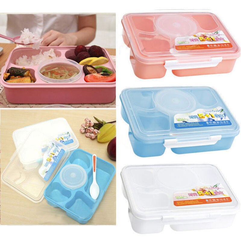 The Portable Five-Point Grid Lunch Box Microwave Lunch Box Fruit Food Storage Box Outdoor Picnic Lunch Box