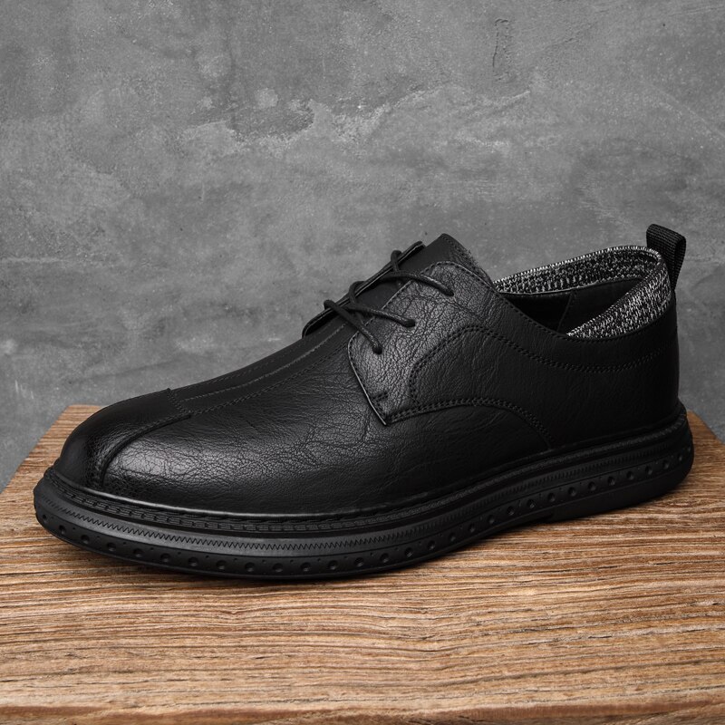 Leren schoenen heren casual schoenen zacht leer heren oxfords casual schoenen veterschoenen martin schoenen herenschoenen zwart bruin: Zwart / 9.5