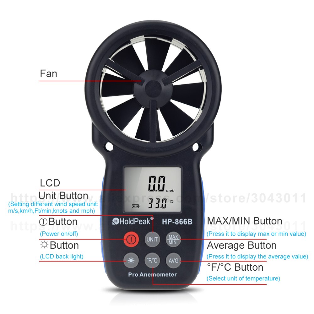 Multifunctionele Handheld Digitale Anemometer Speed Meetinstrumenten 0.3 ~ 30 M/s Windsnelheid Temperatuur Gereedschappen