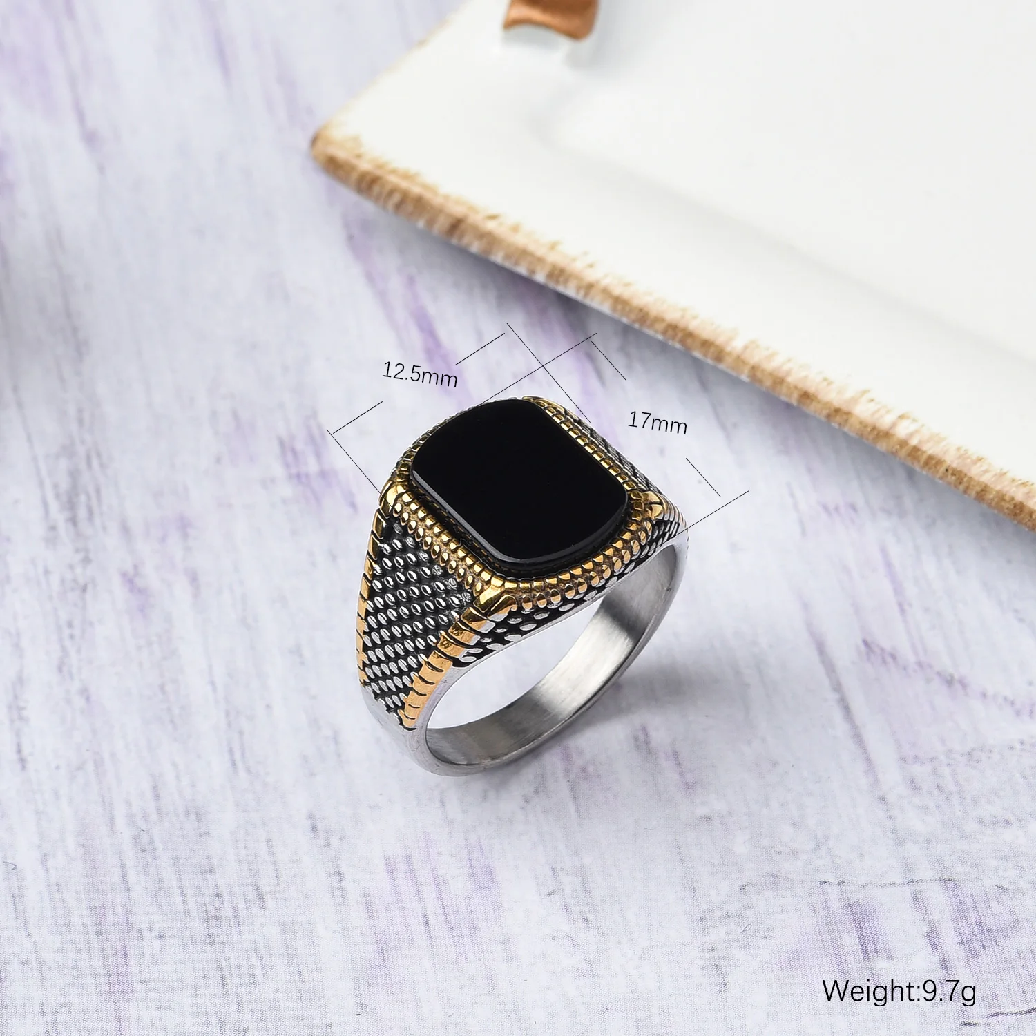 Herren hochwertige 316l edelstahl onyx vergoldete ringe klassiske modetrend schmuck produkt