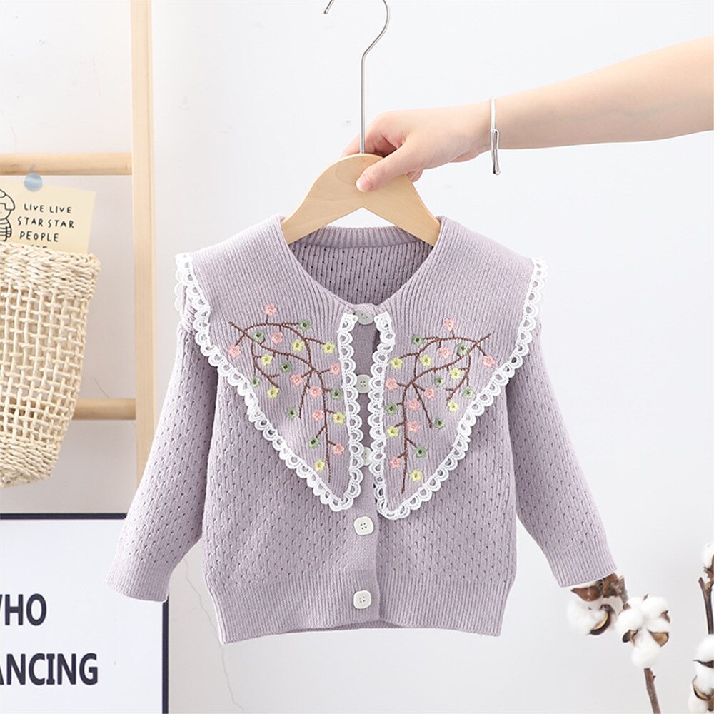 2022 menina coreano longo floral camisola da criança menina roupas de inverno menina cardigan outono outono criança roupas crianças inverno camisolas: ROXO / 12 m