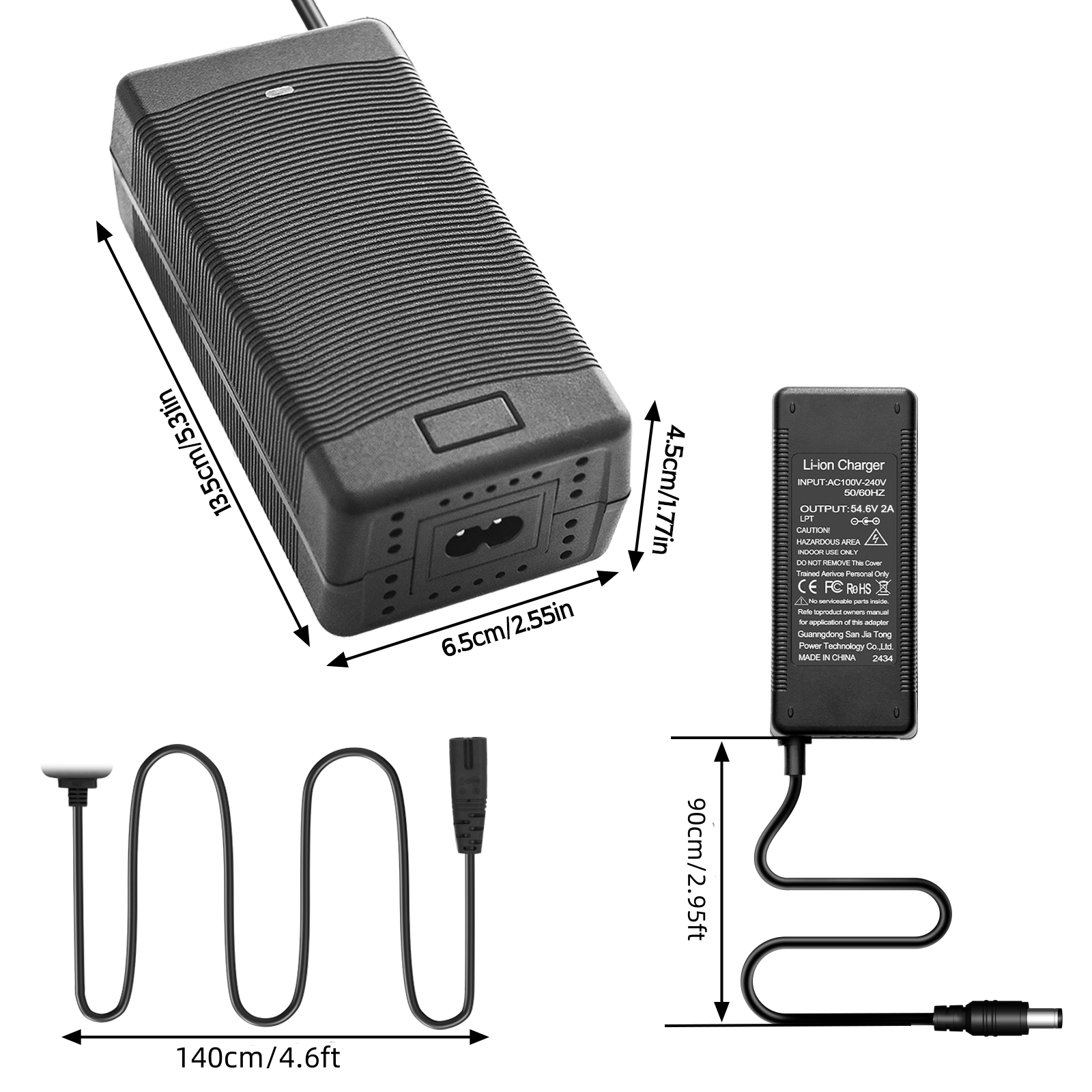 54.6V 2A Electric Bike Lithium Battery Charger for 48V Battery, Universal Charger for e-bike and e-scooter DC5525 DC5521