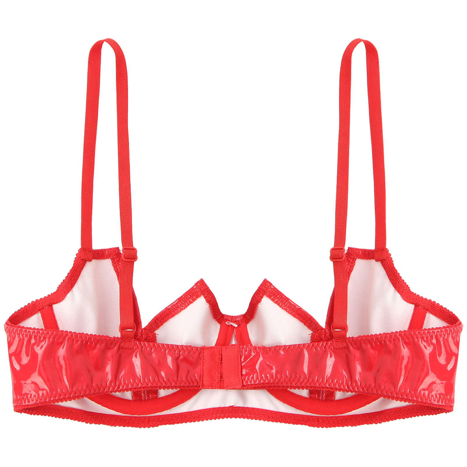 Damen-BH mit V-Ausschnitt, Bügel, offener Brust, Oberteil, Dessous, Unterwäsche, Clubwear, Wet-Look, Lackleder, nackte Brust, freiliegender Büstenhalter