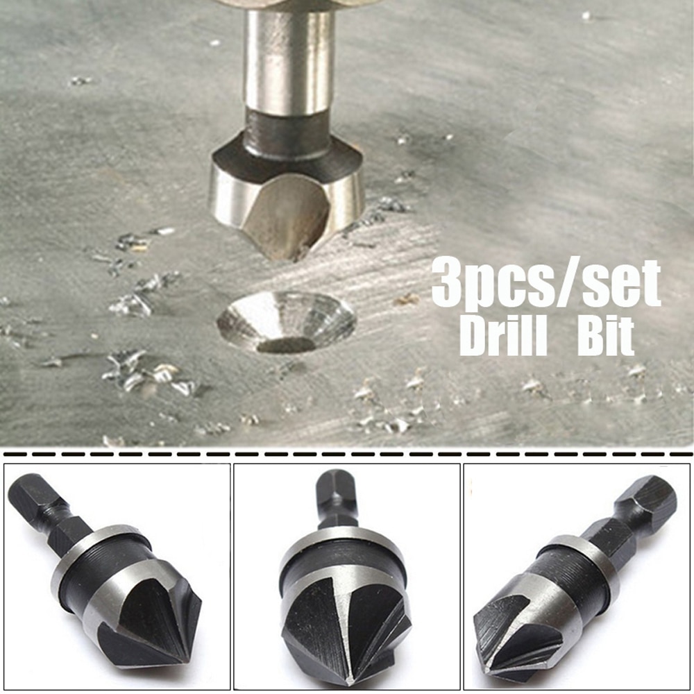 3pcs/set Hex Countersink Boring Set for Wood Metal Quick Change Drill Bit Tools