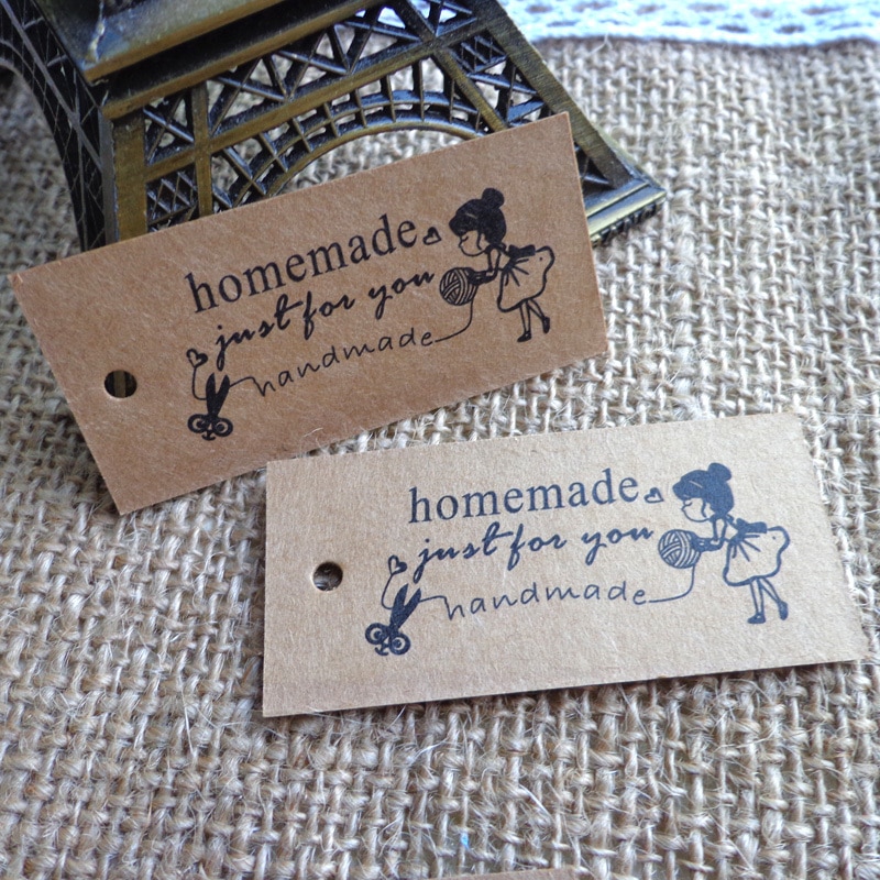50 stk pige hjemmelavet bogmærke rektangel papir tags kraft pris label håndlavede hænge tags hamp snor medfølger 5.8 x 2.7cm