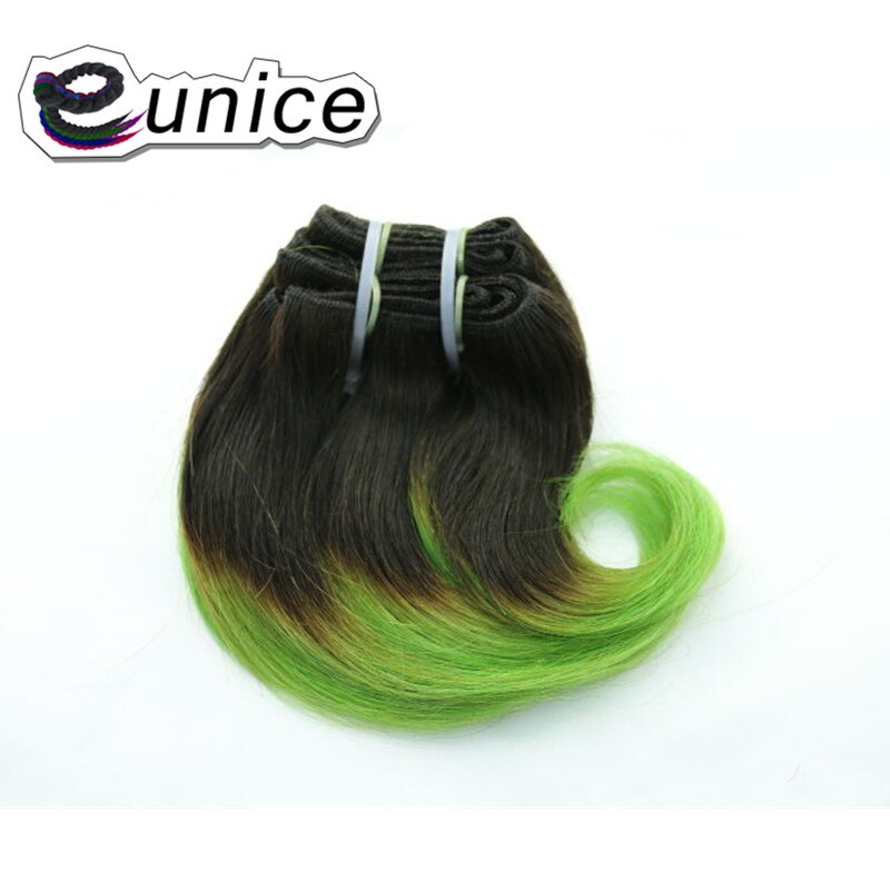 Tissage synthétique deux tons ombré-Eunice | Mèches courtes Body Wave, racines foncées, 8 pouces, 1 lot de 4 pièces, lot de 100 grammes pour femmes: green