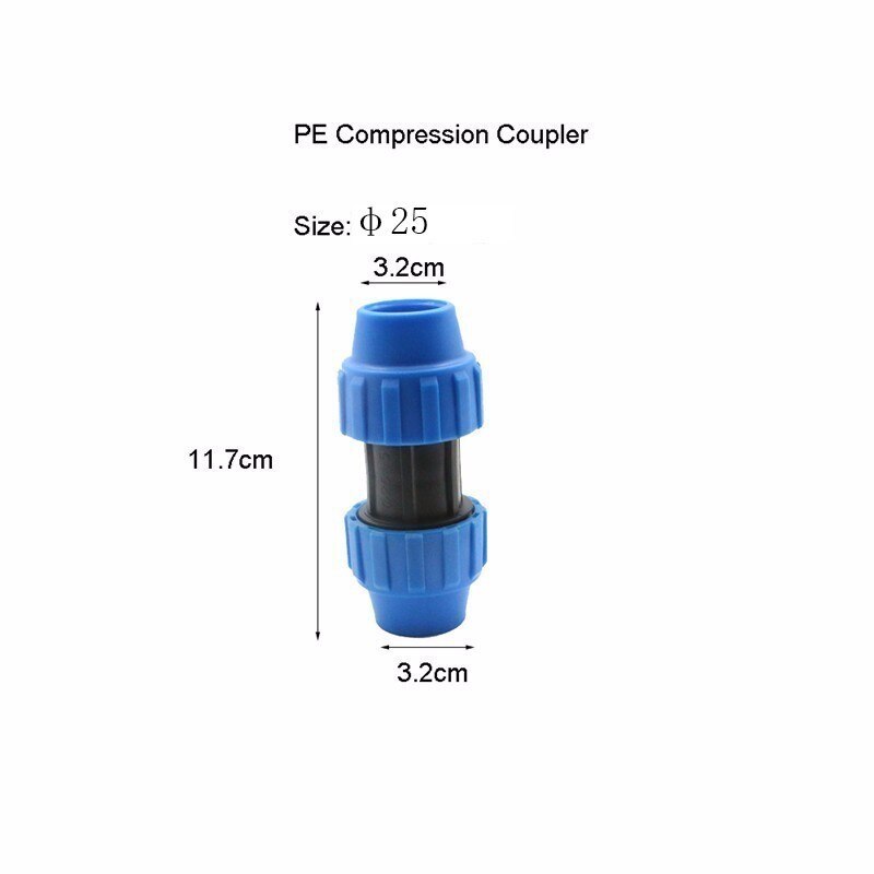 1pc HDPE Compression Coupler Plastic PP Thread Irrigation Pipe Quick Connector Micro Sprinkler Fittings Reducing Coupling PN16: 25mm