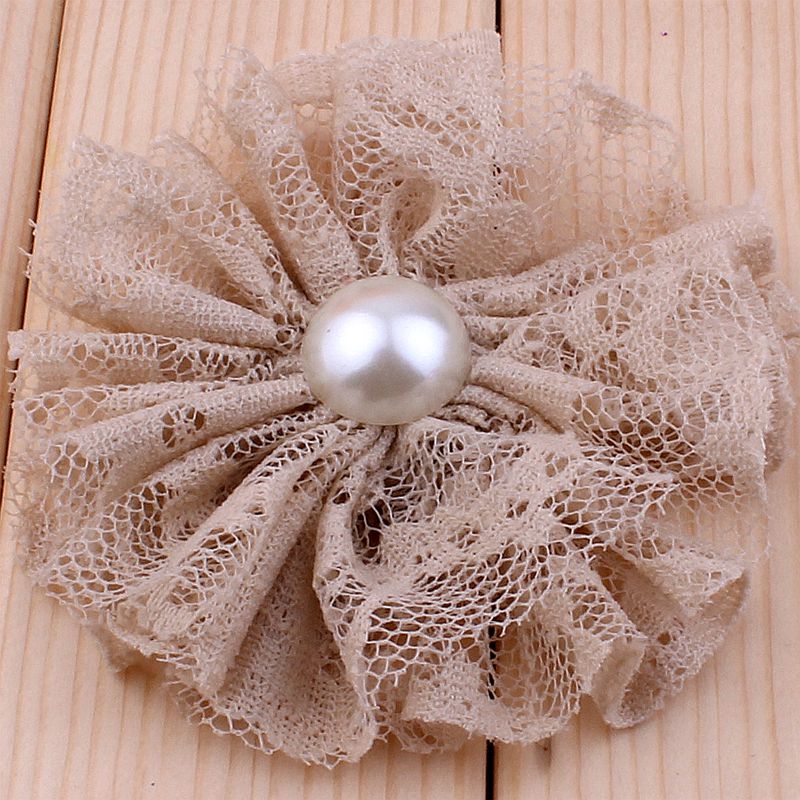 5 teile/los 7 cm 15 farben Ausgefranste Mesh Spitze Blumen Mit Perle Für Haar Zubehör Shabby Künstliche Stoff Blumen Für stirnbänder: Lavendel