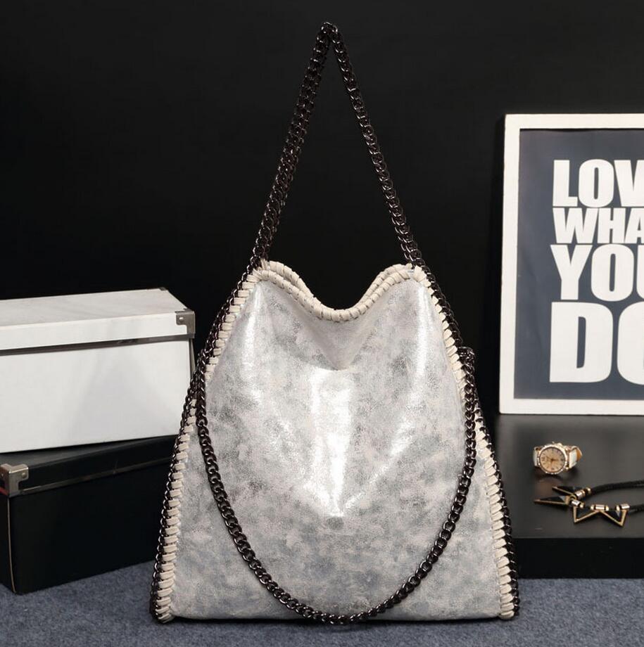 Luxe handtassen in eroupe-stijl, schoudertassen voor dames, grote capaciteit, tassen met kettingriem, opvouwbaar pu-leer, een belangrijke: Zilver