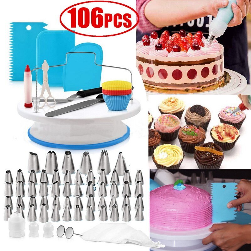 106 Stks/set Taart Draaitafel Set Multifunctionele Cake Decorating Kit Gebak Buis Fondant Party Keuken Dessert Bakken Levert