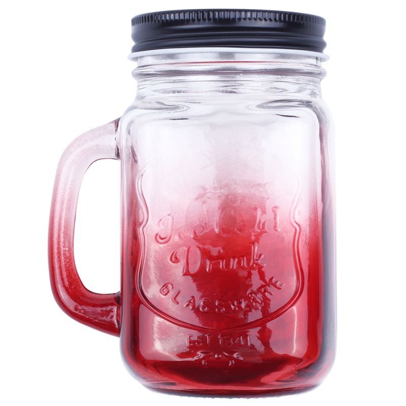 Fashionable Vintage Mason Glass Drinking Jar Bottles Cup 500ML/17oz: Red