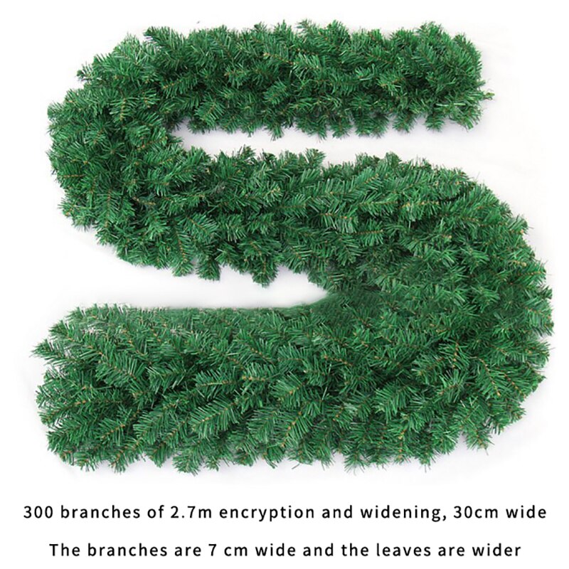2.7M Christmas Rattan Artificial Garland Home Decor Wreath Decorative Green Christmas Garland Artificial Xmas Tree Decoration: green / Without LED