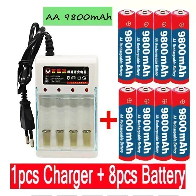 ! AA 9800mAh High - Capacity Rechargeable Battery withCharger - 1.5V Alkaline Power: Red
