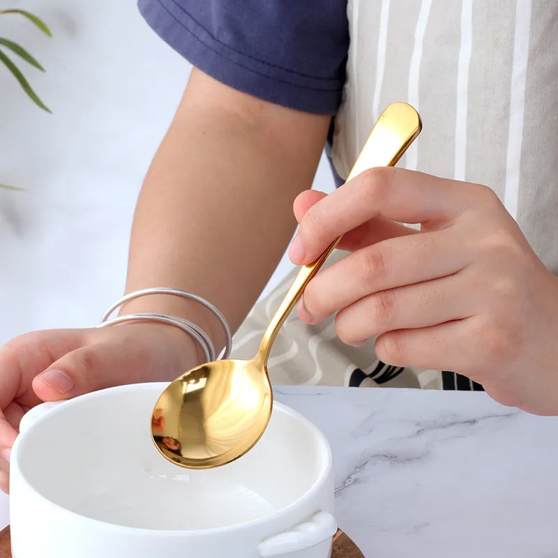 6/8/11Pcs Stainless Steel Soup Spoons Round Dessert Spoon 11 Colors Spoons Set Ice Cream Scoop Spoon In Party Dinnerset