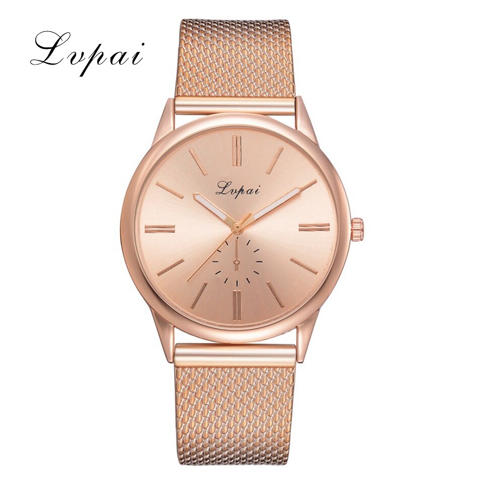 Lvpai Brand Ladies Wrist Watch Luxury Silver Silicone Strap Dress Quartz Clock Simple Silver Bracelet Watches: Rose