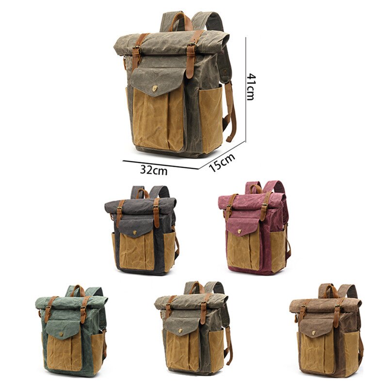 Outdoor Öl Gewachste Leinwand Leder Reise Rucksack männer Luxus Vintage Leinwand Rucksack Große Wasserdichte Rucksack Vintage Tasche