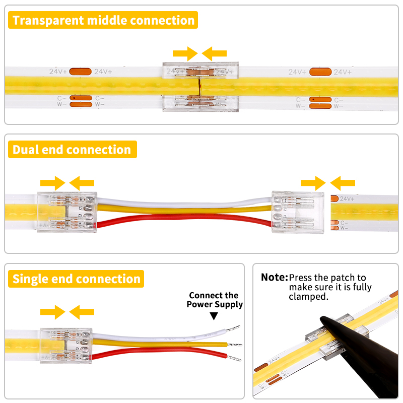 5pcs Solderless LED Connector Transparent for 2pin 3pin 4pin 5pin 6pin FOB COB DIM RGBW RGB CCT SMD LED Strip