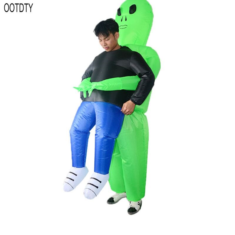 Inflatable Halloween Party Dress Green Alien Pick Me Up Costume Monster Adults Walking Performing Funny Props Suit