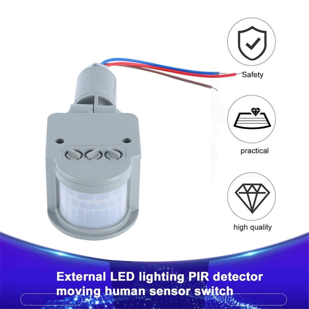 Interruptor de luz con Sensor de movimiento para exteriores, interruptor de Sensor de movimiento PIR infrarrojo automático con luz LED, CA de 220V