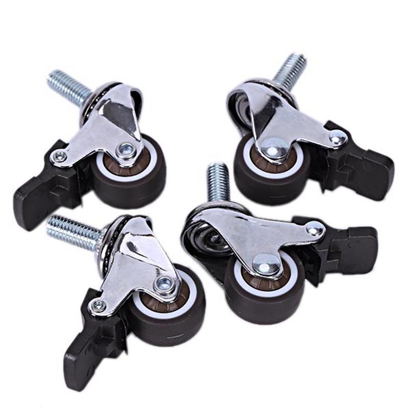4 peças mini rodízios pequenos 1 Polegada m8x15mm tpe rodas silenciosas com freio roda rodízios universais para a gaveta da estante da mobília: Default Title