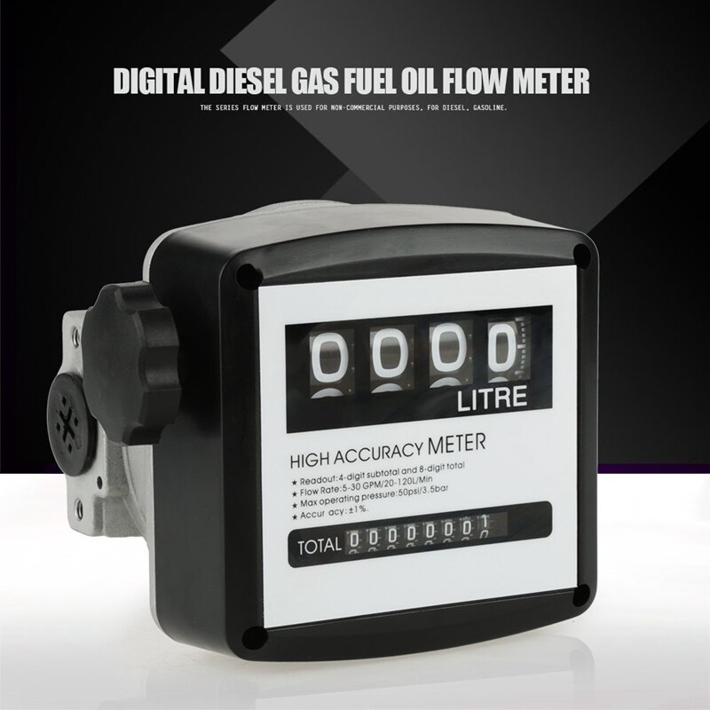 Mechanical Fuel Gauge 4-Digit Fuel Flow Mechanical Fuel Flow Meter 25Mm (1 Inch Internal Thread) 5-30 GPM/20-120L/Min